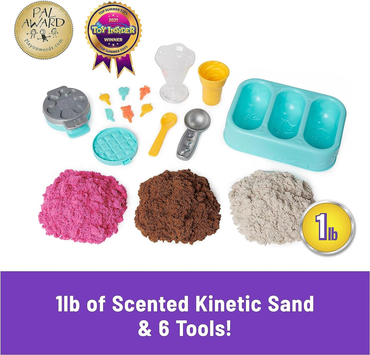 Kinetic Sand Scents Ice Cream Treats Playset: All-Natural Scented Play Sand in 3 Colors with 6 Serving Tools - Sensory Toy for Children Ages 3 and Up