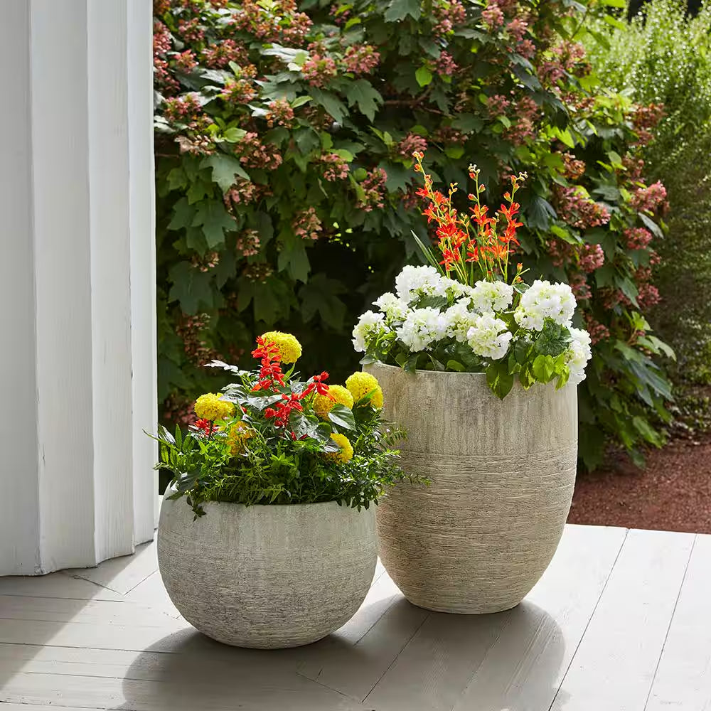 17 In. Jennings Large Gray Plastic Fiberglass Tall Decorative Planter (17 In. D X 19 In. H) with Drainage Hole