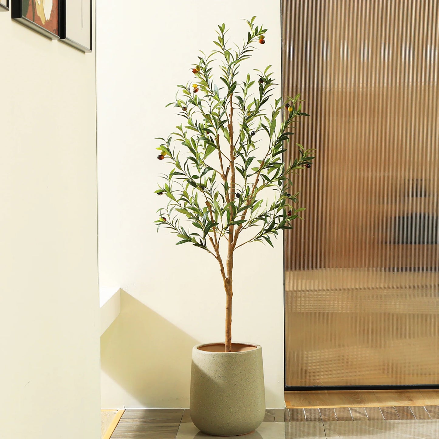 5FT Artificial Olive Tree with Fruits and Wood Branches, Potted Faux Olive Plants. 8 Lb.