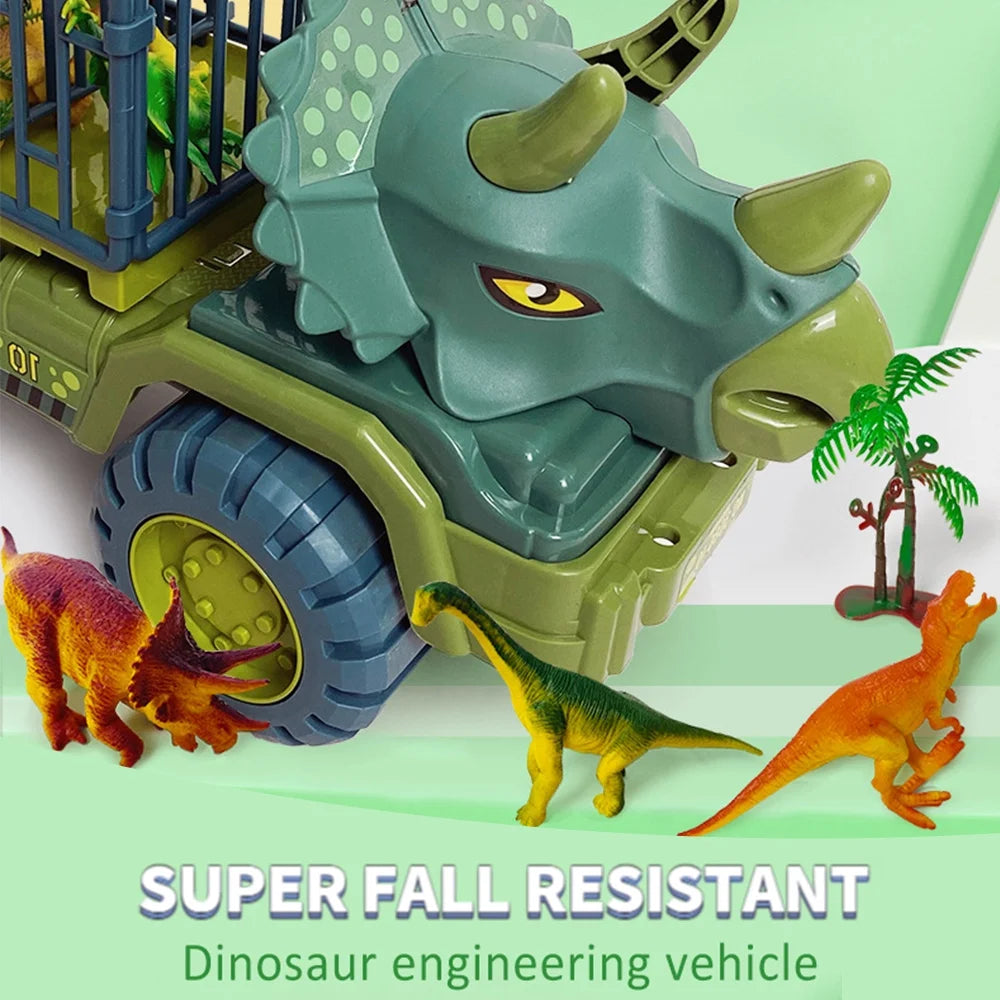 Toy Truck, Dinosaur Transport Car Carrier Truck with Dinosaur Toys, Friction Powered Cars, Activity Playmat, Dino Car Playset Toys for Kids Boys