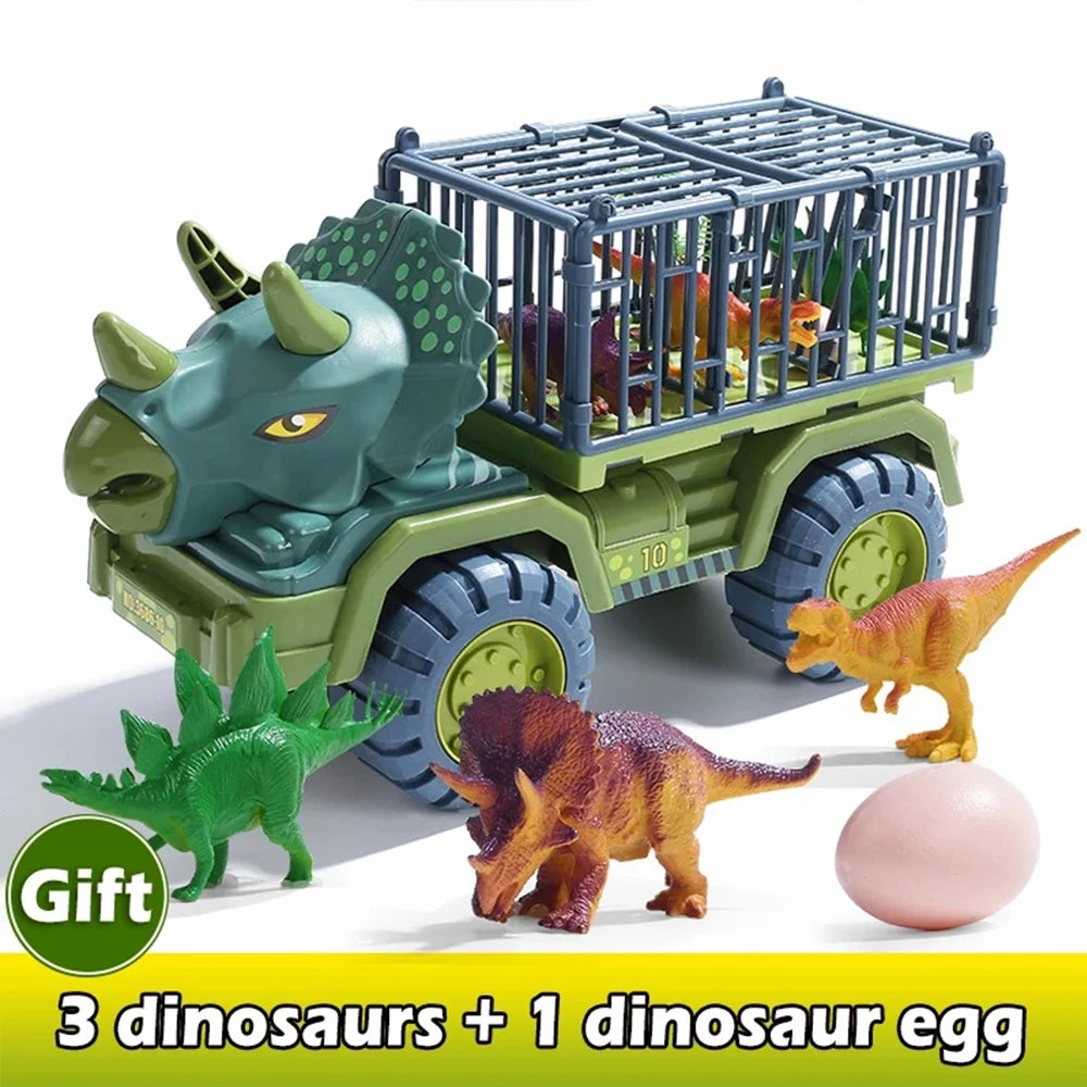 Toy Truck, Dinosaur Transport Car Carrier Truck with Dinosaur Toys, Friction Powered Cars, Activity Playmat, Dino Car Playset Toys for Kids Boys