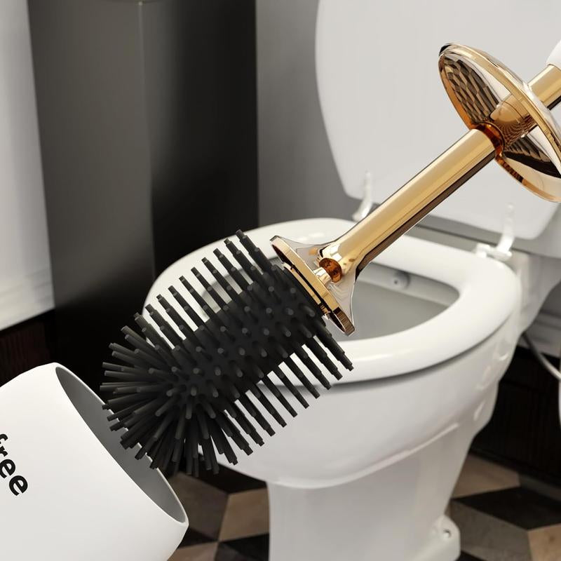 Toilet Brush, Toilet Brush and Holder Set with Lid and Ergonomic Handle,Modern Silicone Toilet Brush for Bathroom, Drip-Proof, Floor Standing & Wall Mounted Toilet Brush Set without Drilling