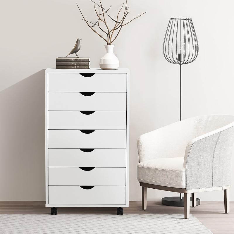Sweetcrispy plus 7 Drawer Chest - Dresser Storage Cabinets Dressers Wooden Dresser Bedroom Cabinet with Wheels Mobile Organizer Drawers for Office, Home