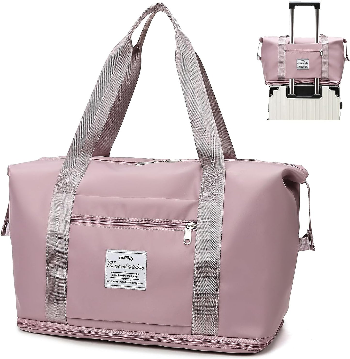 Lightweight Expandable Double Shoulder Strap&Capacity Travel Duffel Bag, Sports Tote Gym Bag, Shoulder Weekender Overnight Bag with Wet Pocket for Women (Pink)