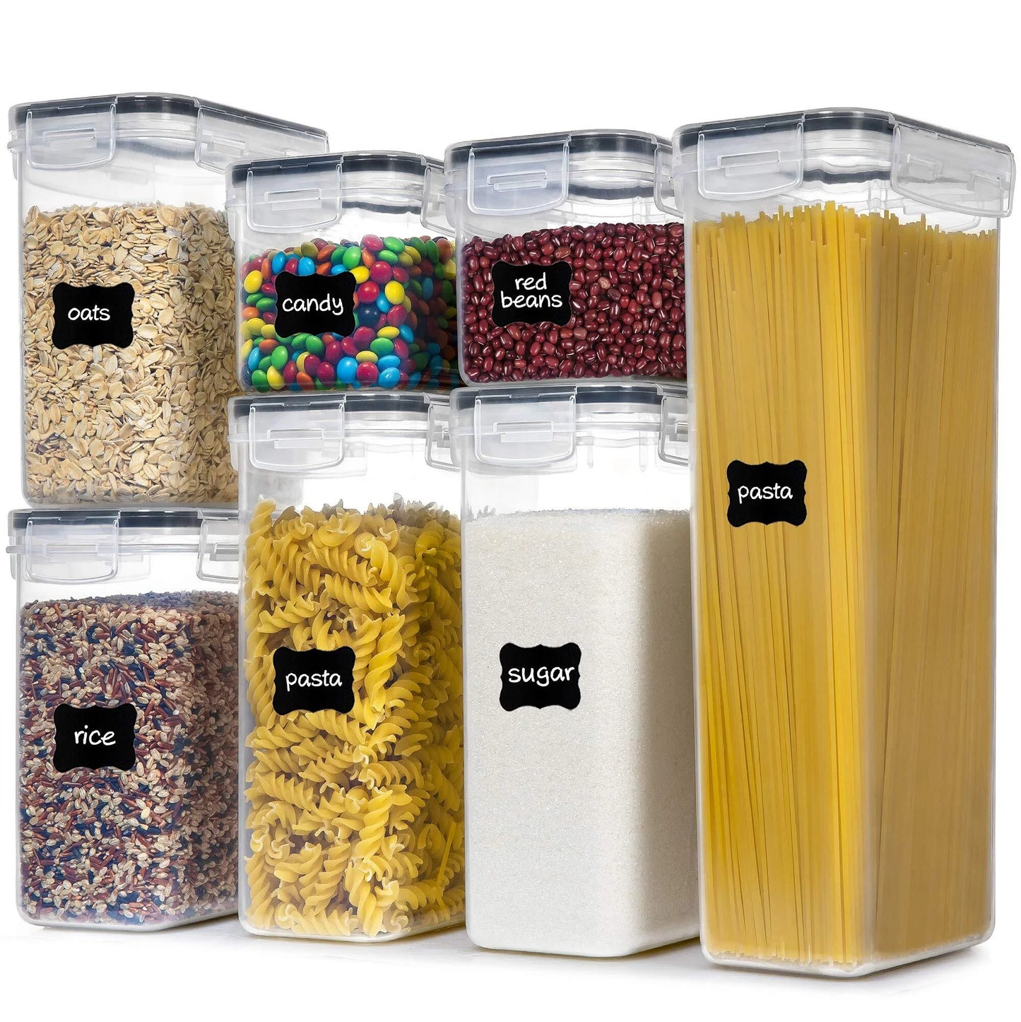 Air tight Food Storage Containers Set, Bpa-Free 7Pcs Plastic Kitchen and Pantry Organization Canisters, Black
