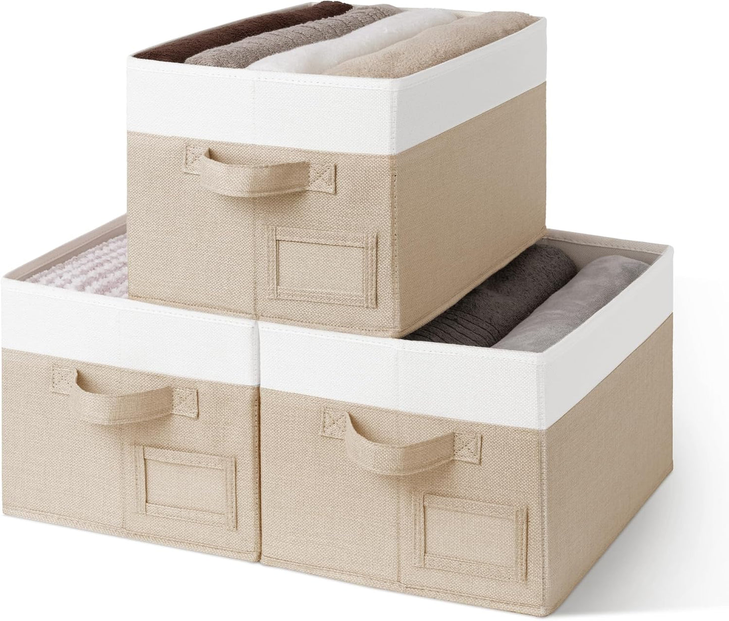 Large Fabric Storage Bins with Handles - 3-Pack Gray Closet Organizer Baskets for Shelves and Clothing Storage