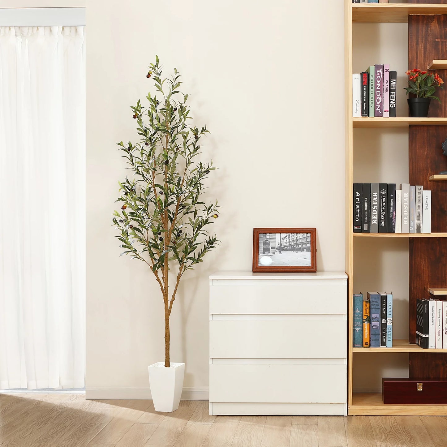 6FT Tall Artificial Olive Tree in Planter, 12 Lb Indoor Outdoor Artificial Olive Plants,