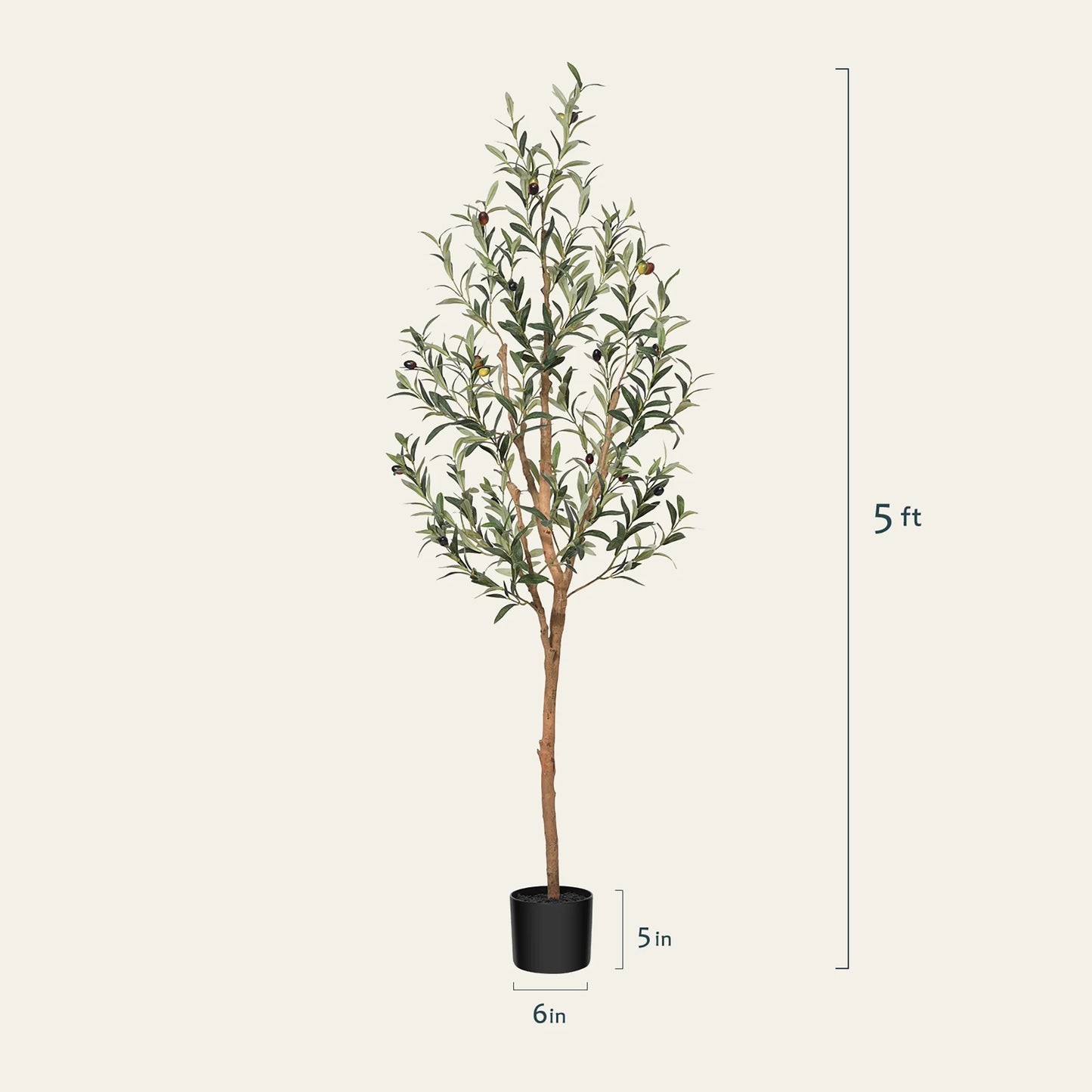 5FT Artificial Olive Tree with Fruits and Wood Branches, Potted Faux Olive Plants. 8 Lb.