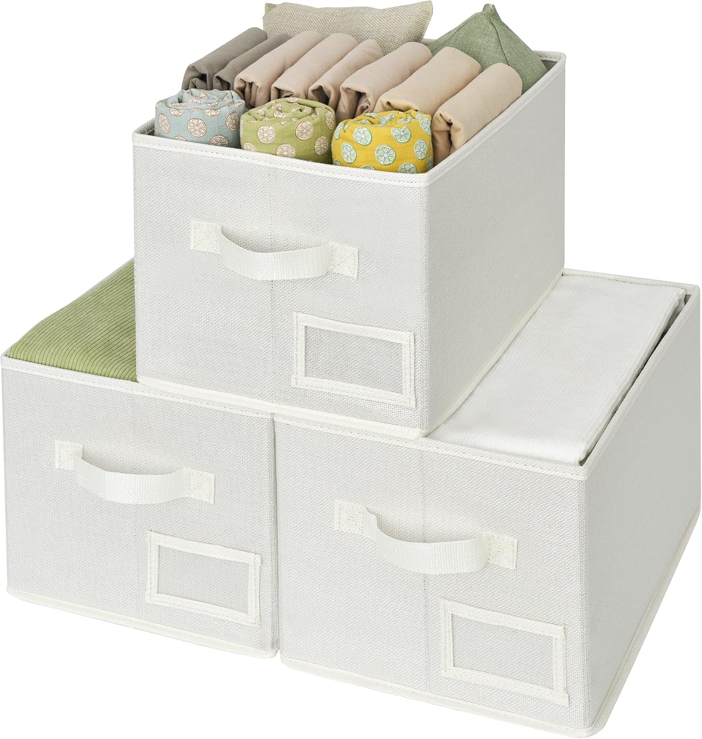 Large Fabric Storage Bins with Handles - 3-Pack Gray Closet Organizer Baskets for Shelves and Clothing Storage