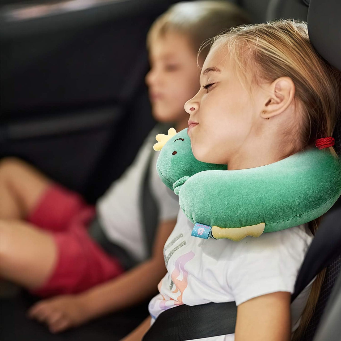 Kid Travel Pillow for Car Airplane Soft Kids Neck Pillow for Head Chin Support Cute Animal U Shaped Travel Pillow Portable Essential for Road Trip Traveling Green Dinosaur