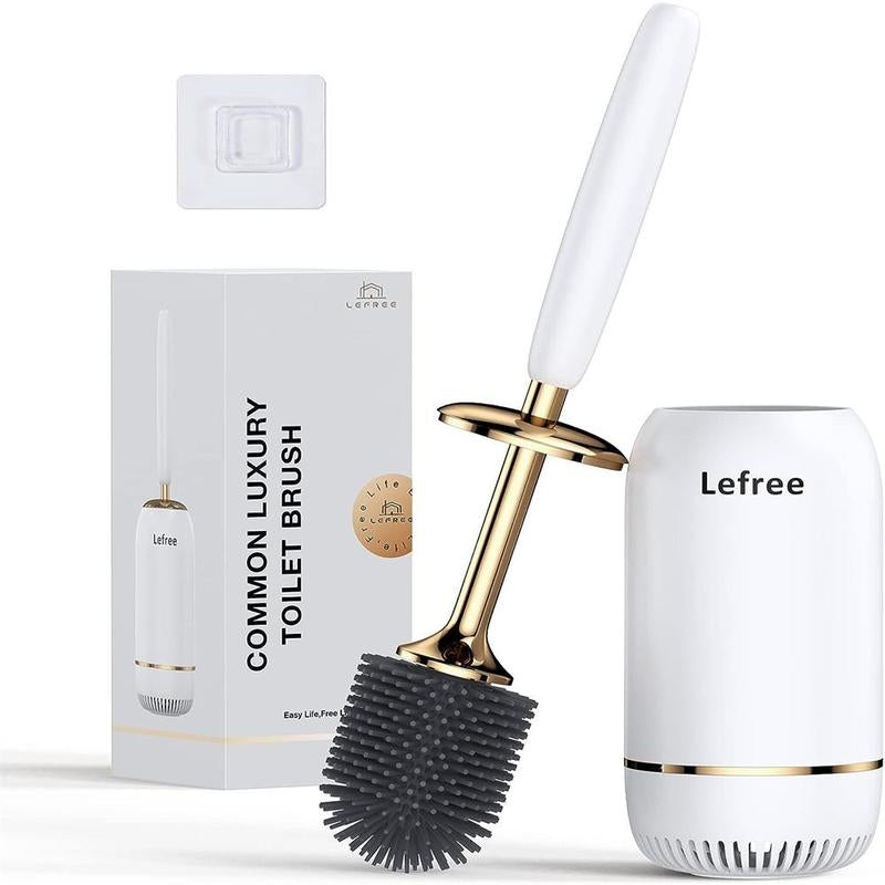 Toilet Brush, Toilet Brush and Holder Set with Lid and Ergonomic Handle,Modern Silicone Toilet Brush for Bathroom, Drip-Proof, Floor Standing & Wall Mounted Toilet Brush Set without Drilling
