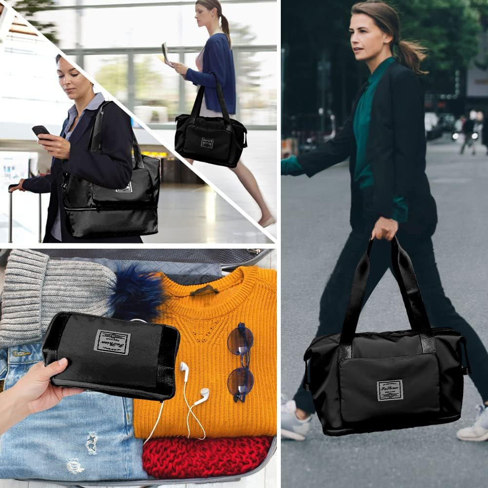 Expandable Travel Duffel Bag with Dry and Wet Separation - Large Capacity Folding Travel Bag