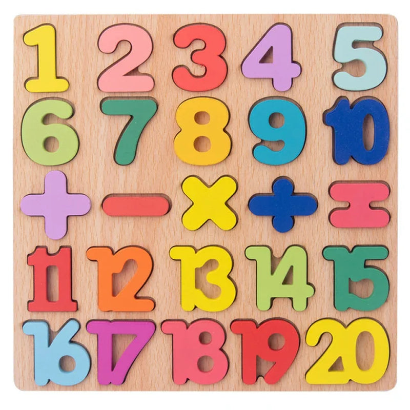 Montessori Wooden Puzzle 3D Alphabet Letters Number Matching Game Baby Kids Toys Education Learning Toy for Children 2 to 4 Year