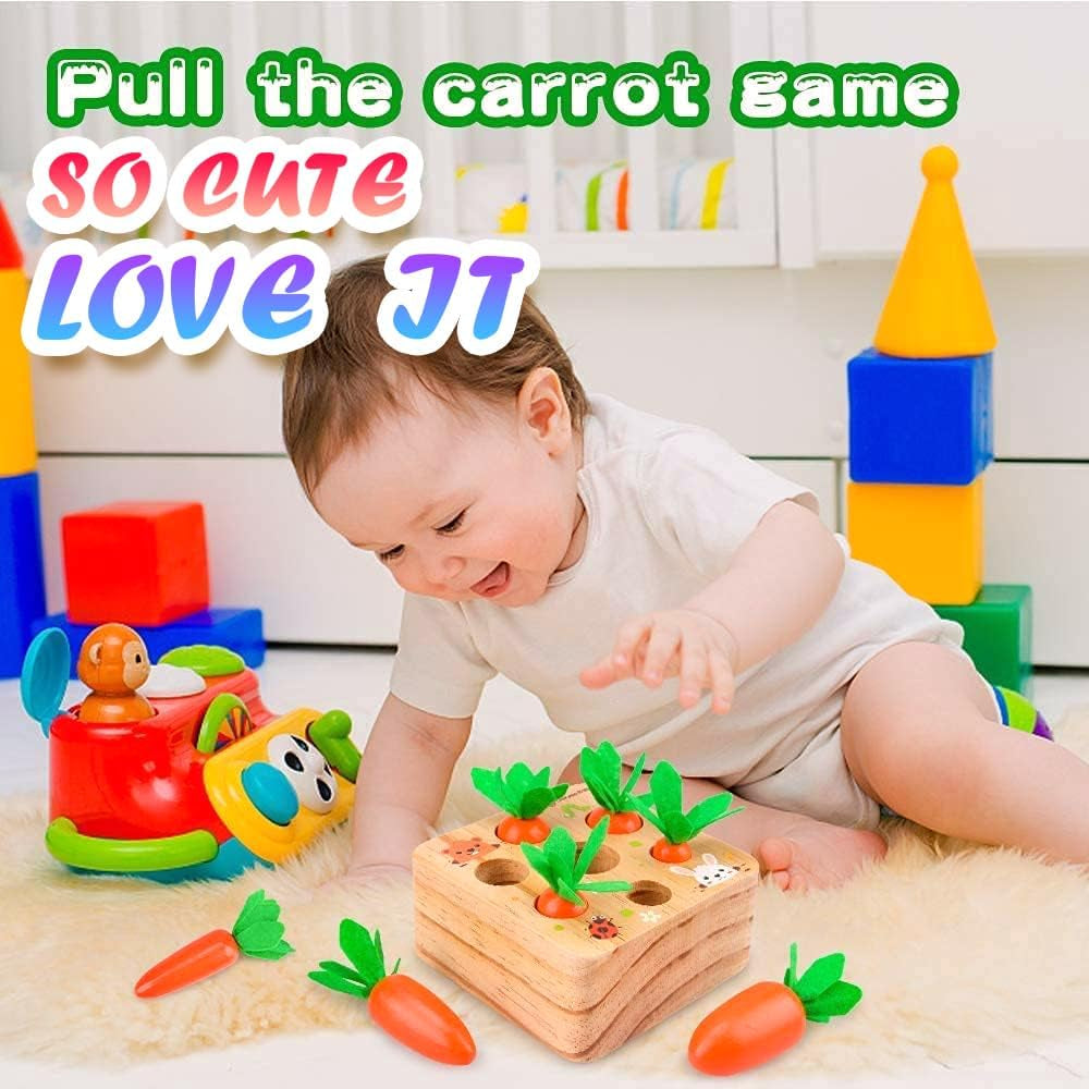 Montessori Educational Toys Wooden Carrots Harvest Shape Size Sorting Games for Matching Puzzle Gift Preschool Learning for Boys Girls Kids Toddlers 1 2 3 Year Old (Carrot Harvest)