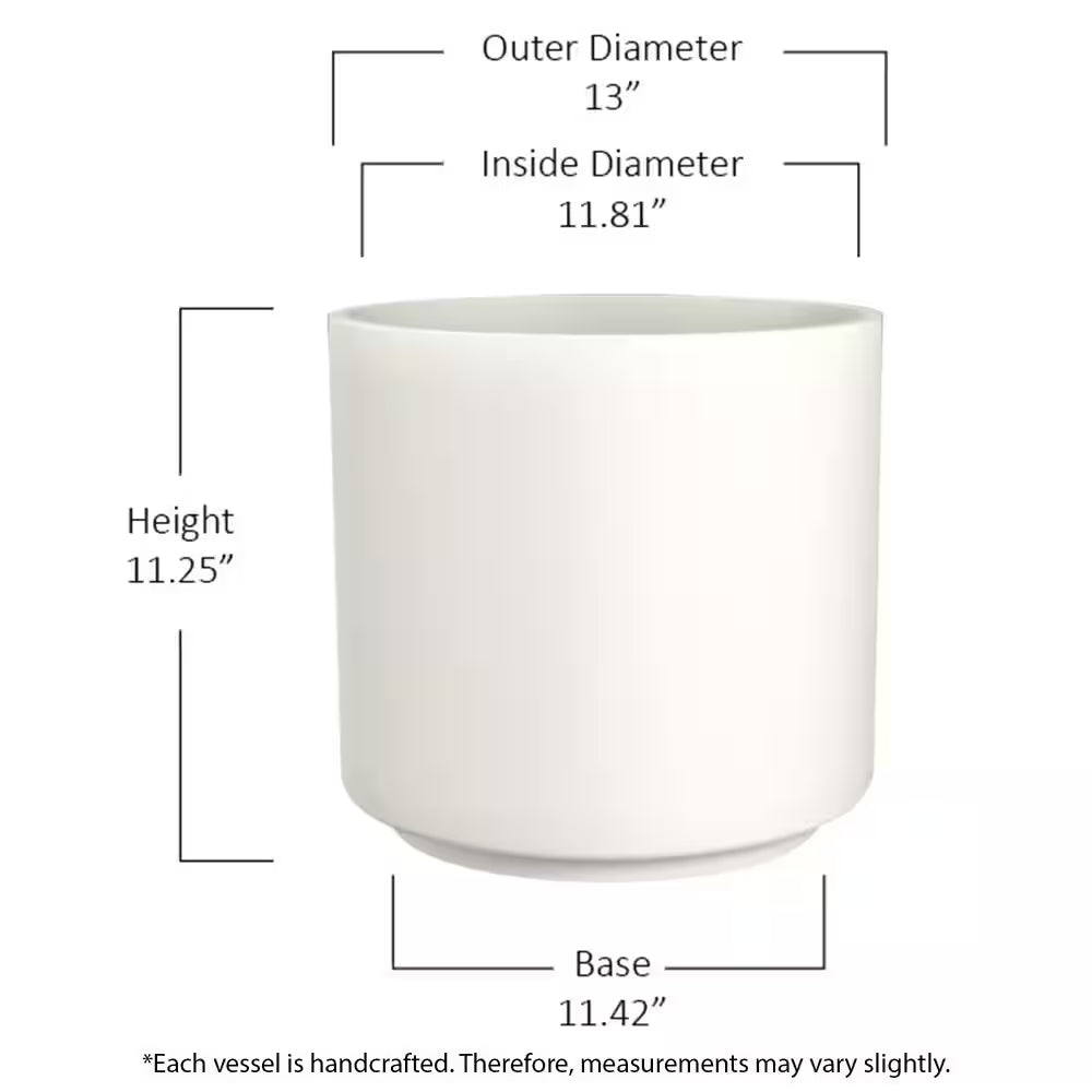 13 In. Eloise Medium Modern White Ceramic Cylinder Planter (13 In. D X 11.4 In. H) with Drainage Hole