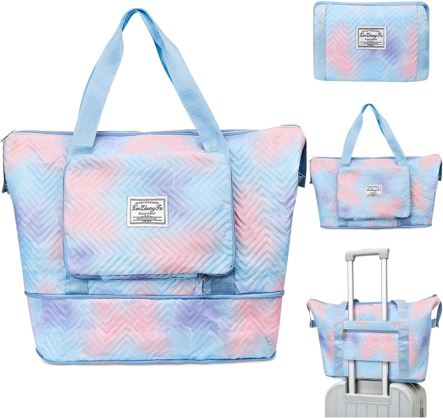 Expandable Travel Duffel Bag with Dry and Wet Separation - Large Capacity Folding Travel Bag