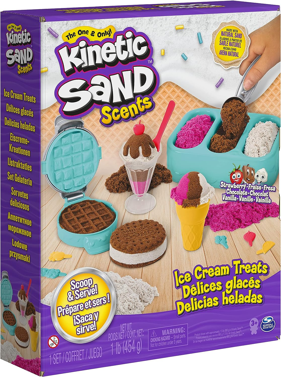 Kinetic Sand Scents Ice Cream Treats Playset: All-Natural Scented Play Sand in 3 Colors with 6 Serving Tools - Sensory Toy for Children Ages 3 and Up