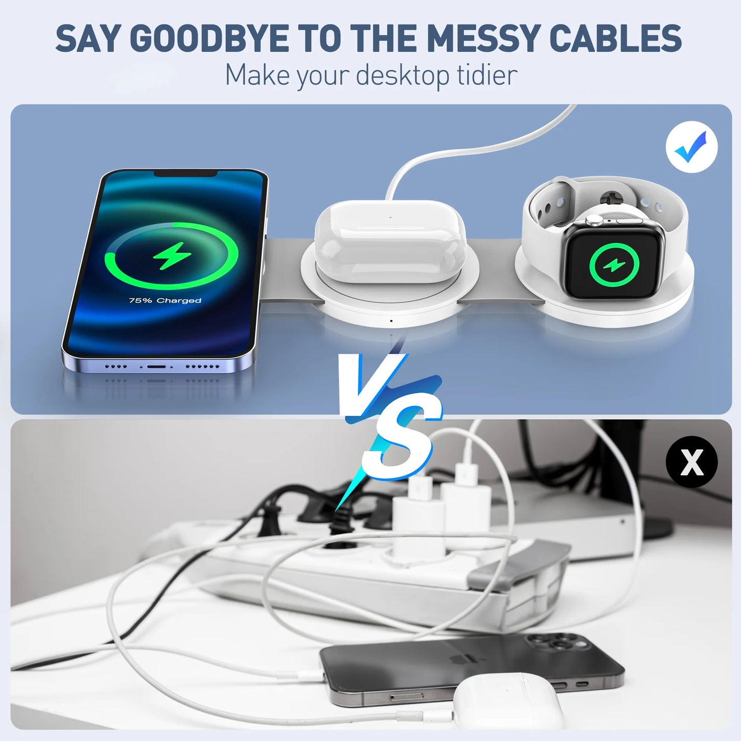 Professional Magnetic Wireless Charging Station for Apple Devices - 3-in-1 MagSafe Charger for iPhone 15/14/13/12 Pro Max, AirPods 3/2/Pro, and Apple Watch Series 9/8/7/6/SE/5/4