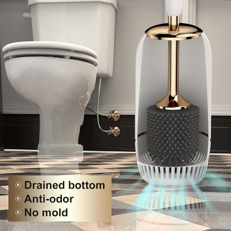 Toilet Brush, Toilet Brush and Holder Set with Lid and Ergonomic Handle,Modern Silicone Toilet Brush for Bathroom, Drip-Proof, Floor Standing & Wall Mounted Toilet Brush Set without Drilling