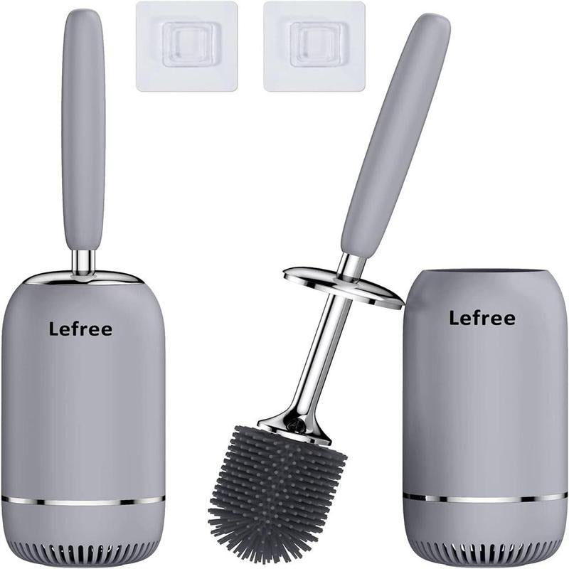 Toilet Brush, Toilet Brush and Holder Set with Lid and Ergonomic Handle,Modern Silicone Toilet Brush for Bathroom, Drip-Proof, Floor Standing & Wall Mounted Toilet Brush Set without Drilling