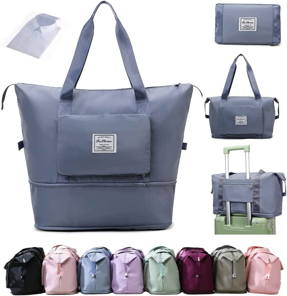 Expandable Travel Duffel Bag with Dry and Wet Separation - Large Capacity Folding Travel Bag