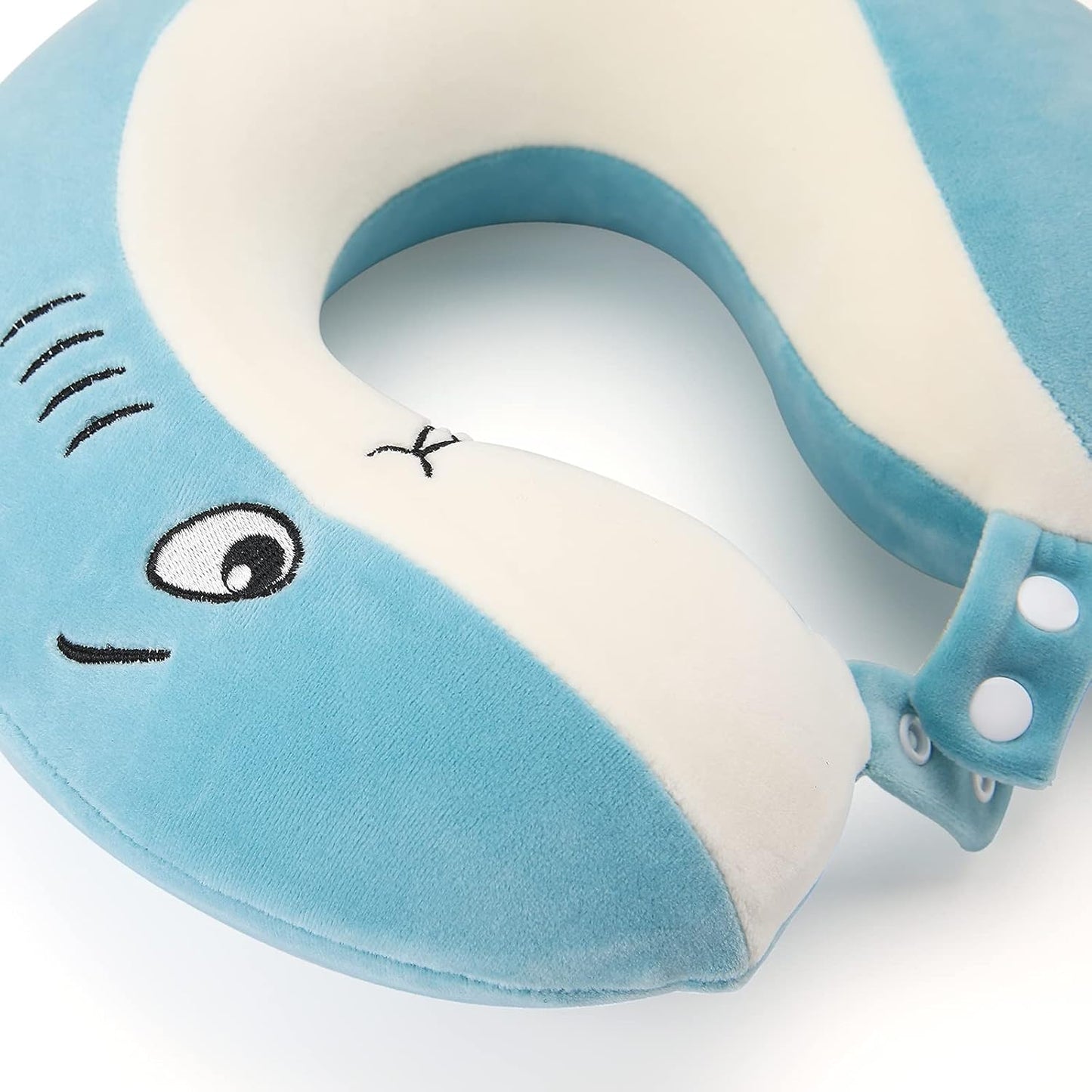 Kids Travel Pillow for Airplane Road Trip Car Seat, Neck Chin Supporting, Stop Head from Falling Forward, Memory Foam with Cute Shark Animal Cover, Gift for Boy Girl - Shark Travel Pillow