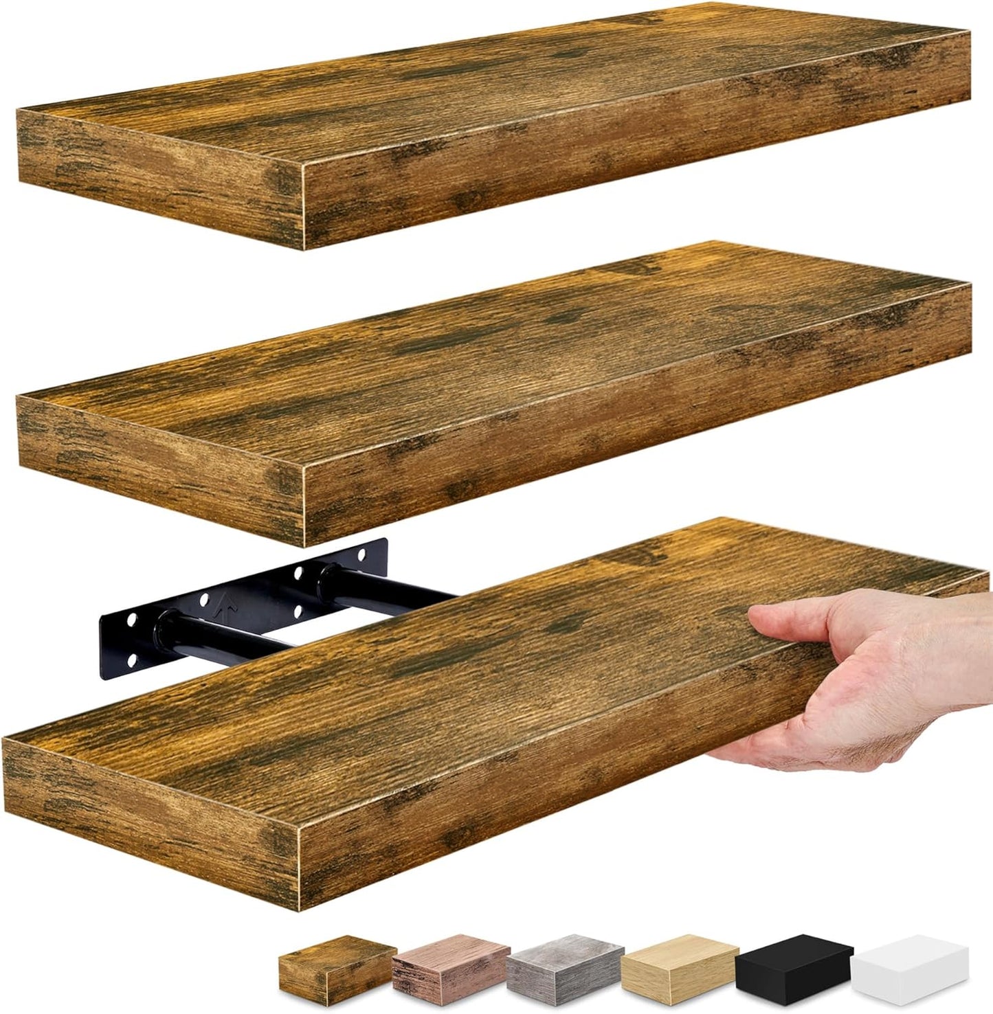 Floating Shelves for Wall, Bathroom Shelves Wall Mounted for Kitchen, Bedroom, Bathroom Storage over Toilet, Hanging Book Shelf for Wall Home Decor Living Room (Mahogany, 3 Pack)