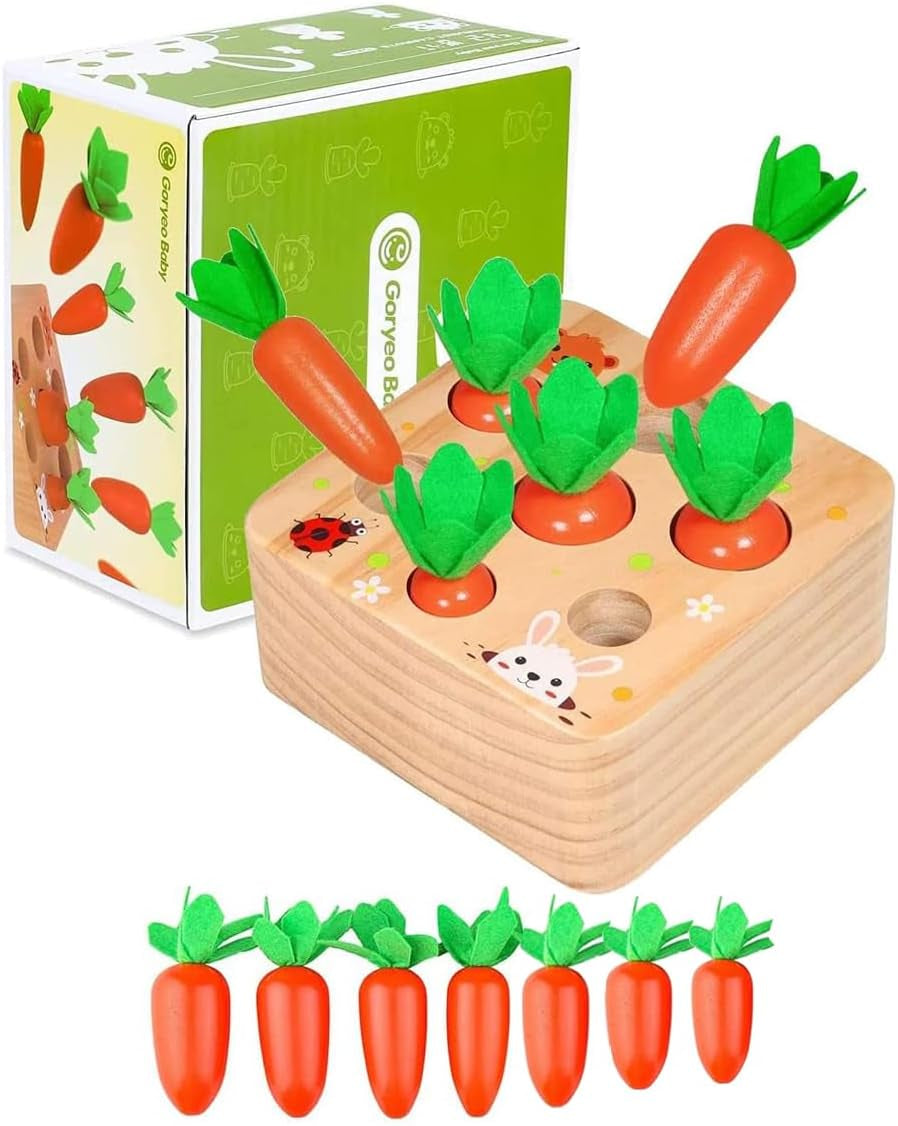Montessori Educational Toys Wooden Carrots Harvest Shape Size Sorting Games for Matching Puzzle Gift Preschool Learning for Boys Girls Kids Toddlers 1 2 3 Year Old (Carrot Harvest)