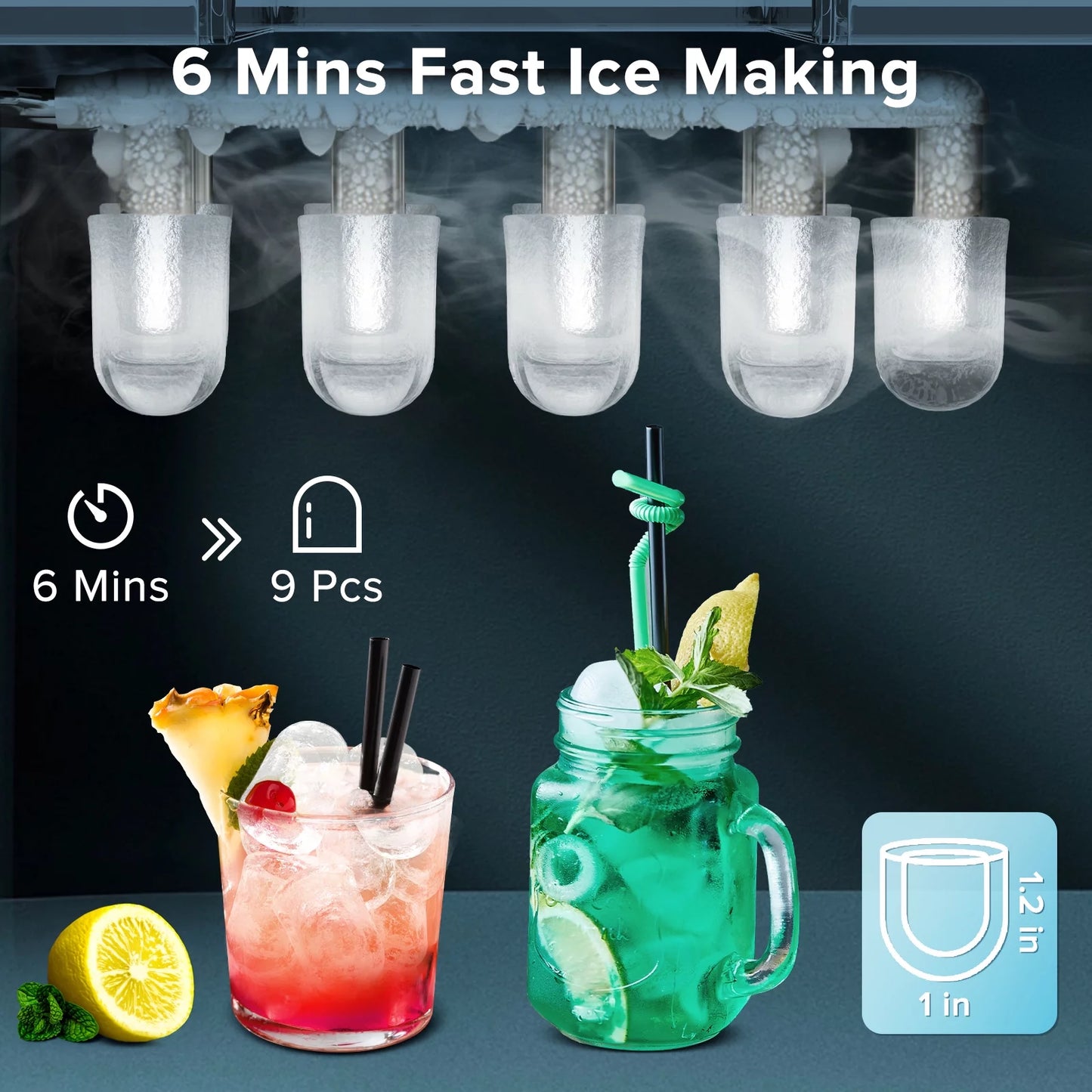 Auseo Countertop Ice Maker, Portable Ice Machine with Handle, 26Lbs/24H, 9 Cubes Ready in 6 Mins, One-Click Operation Ice Makers with Ice Scoop and Basket, for Kitchen/Office/Bar/Party (White)