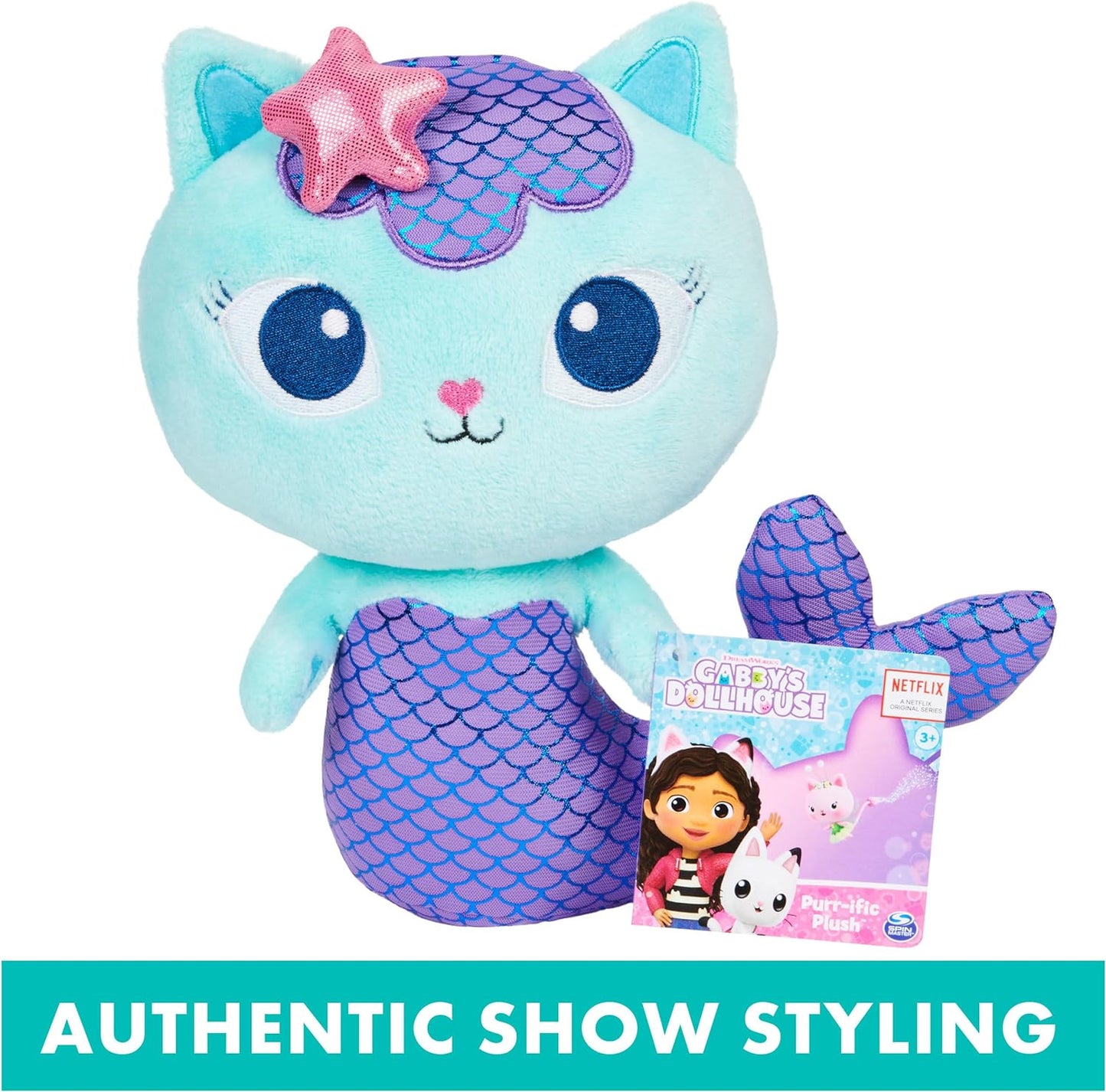 Gabby's Dollhouse 8-Inch Mercat Purr-Ific Plush Toy for Children Ages 3 and Up