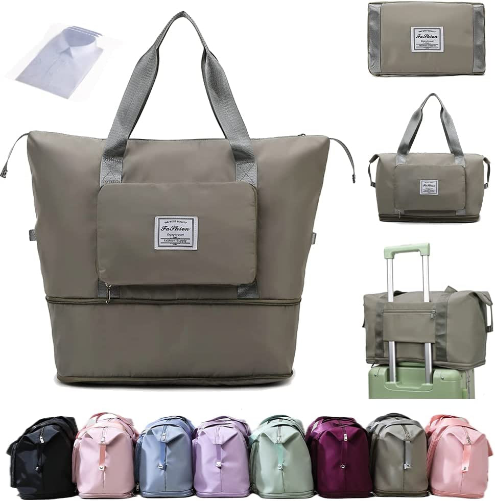 Expandable Travel Duffel Bag with Dry and Wet Separation - Large Capacity Folding Travel Bag