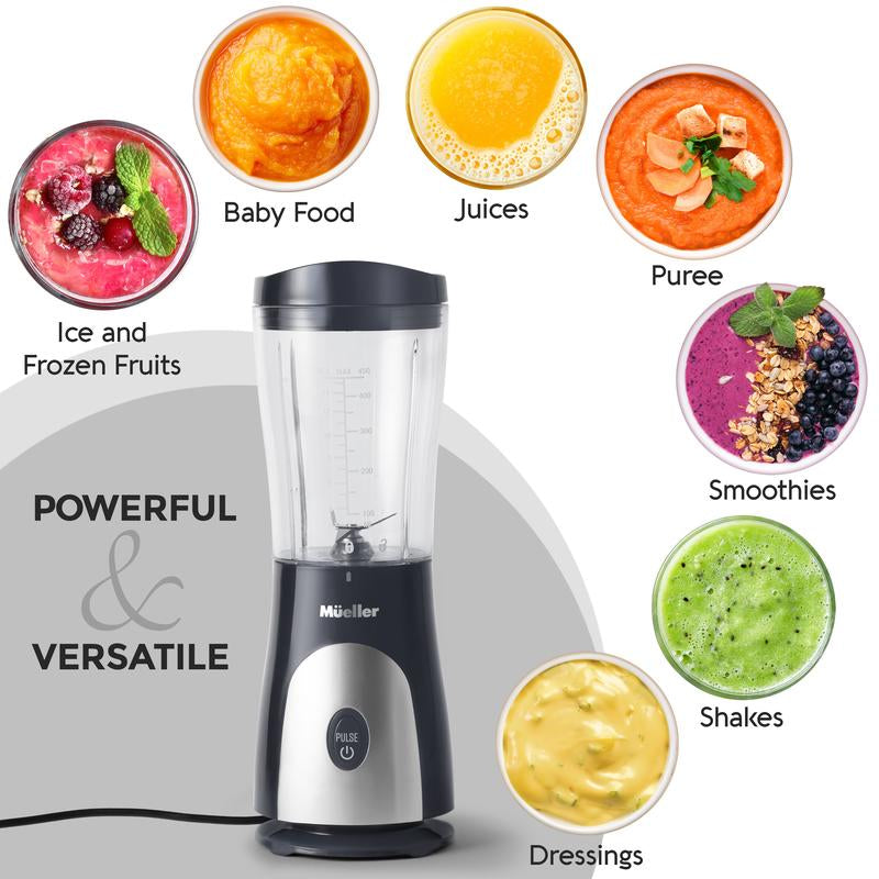 Mueller Personal Blender for Shakes and Smoothies with 15 Oz Travel Cup and Lid, Juices, Baby Food, Heavy-Duty Portable Blender & Food Processor