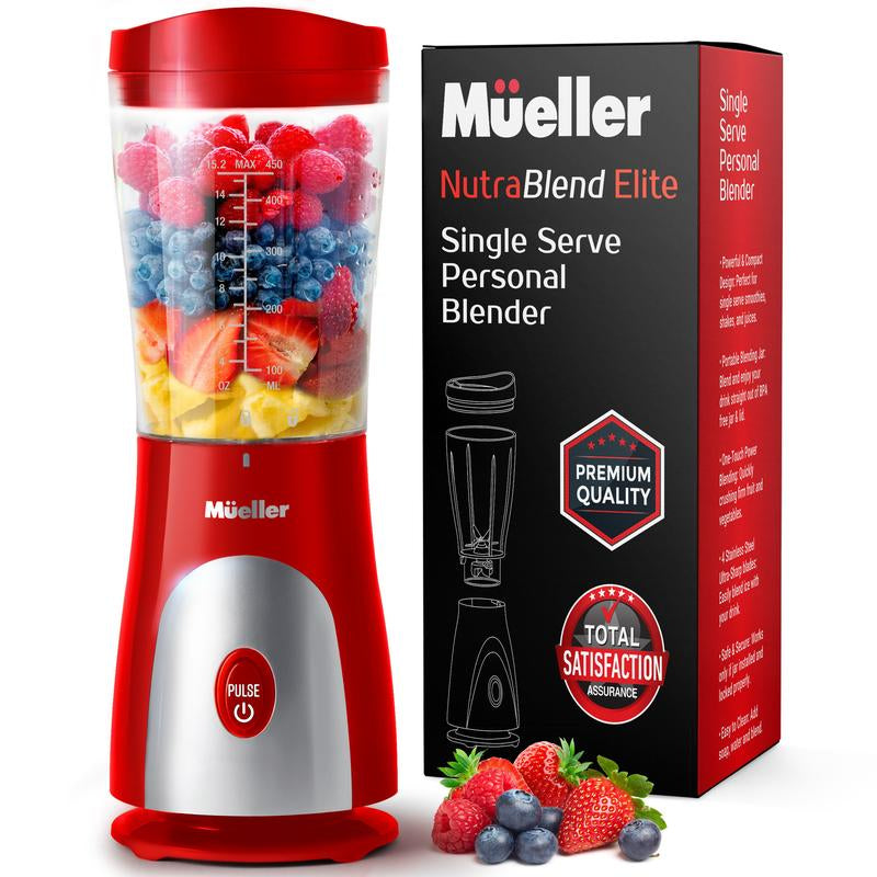 Mueller Personal Blender for Shakes and Smoothies with 15 Oz Travel Cup and Lid, Juices, Baby Food, Heavy-Duty Portable Blender & Food Processor