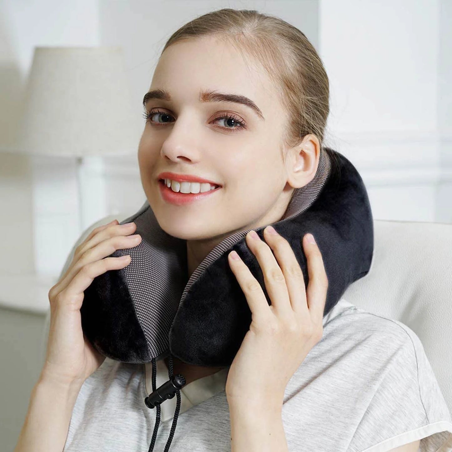 Neck Pillow Travel Pillow, Best Memory Travel Neck Pillow for Airplane Sleeping Travel Pillows with Storage Bag, Sleep Mask and Earplugs-Prevent (Black)