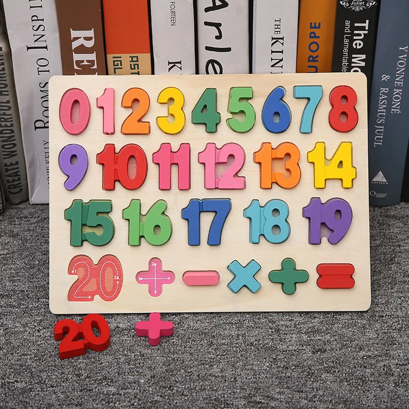 Montessori Wooden Puzzle 3D Alphabet Letters Number Matching Game Baby Kids Toys Education Learning Toy for Children 2 to 4 Year