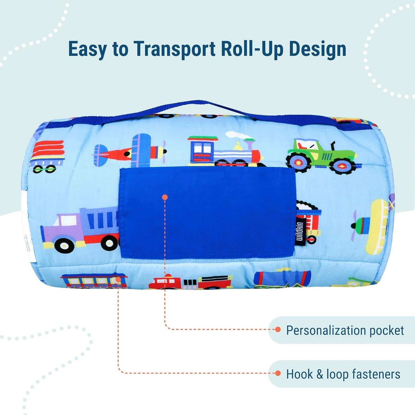Original Nap Mat with Reusable Pillow for Boys & Girls, Perfect for Elementary Daycare Sleepovers, Features Hook & Loop Fastener, Cotton Blend Materials Nap Mat (Trains, Planes, and Trucks)