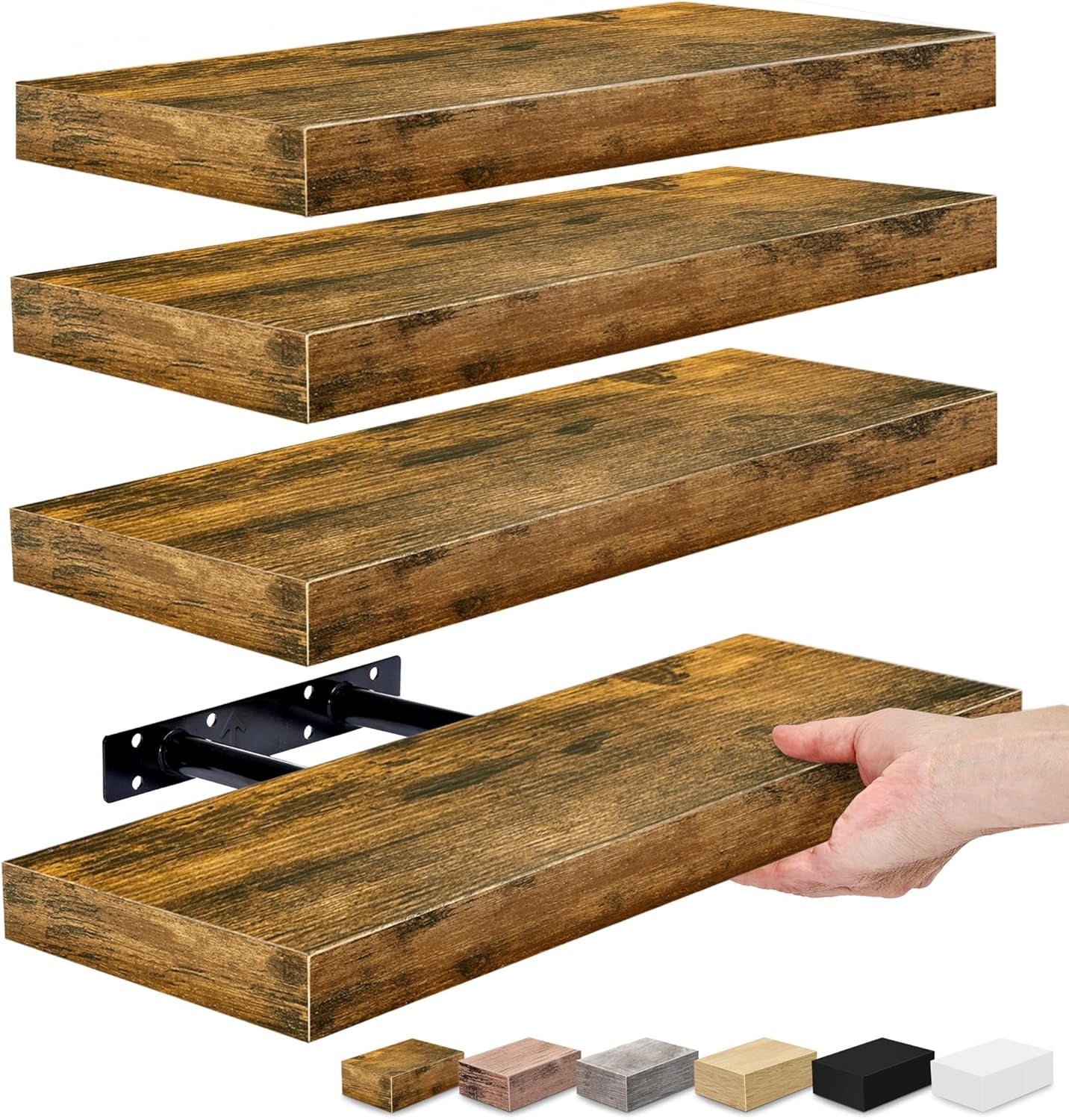 Floating Shelves for Wall, Bathroom Shelves Wall Mounted for Kitchen, Bedroom, Bathroom Storage over Toilet, Hanging Book Shelf for Wall Home Decor Living Room (Mahogany, 3 Pack)