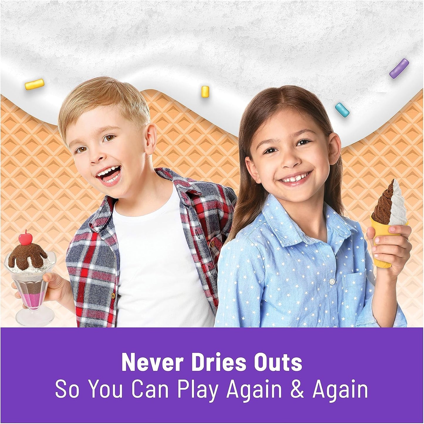 Kinetic Sand Scents Ice Cream Treats Playset: All-Natural Scented Play Sand in 3 Colors with 6 Serving Tools - Sensory Toy for Children Ages 3 and Up