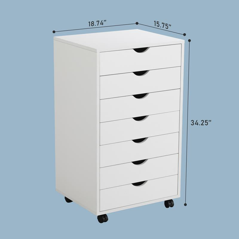 Sweetcrispy plus 7 Drawer Chest - Dresser Storage Cabinets Dressers Wooden Dresser Bedroom Cabinet with Wheels Mobile Organizer Drawers for Office, Home