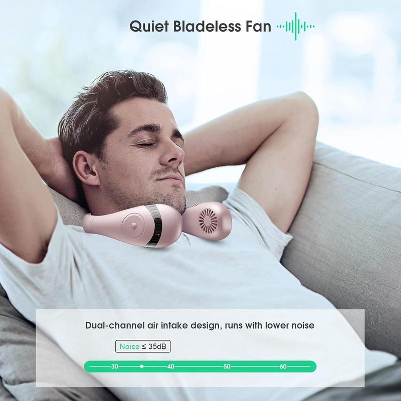 ICESTONE Foldable Portable Neck Fan with LCD Display,Portable Hands Free Fan,Mini Rechargeable Fan,Bladeless Neck Fan,Small Neck Air Conditioner,360° Airflow Strong Cooling,Bladeless Mute 3 Speeds,For Indoor Outdoor Home Office Travel Sports