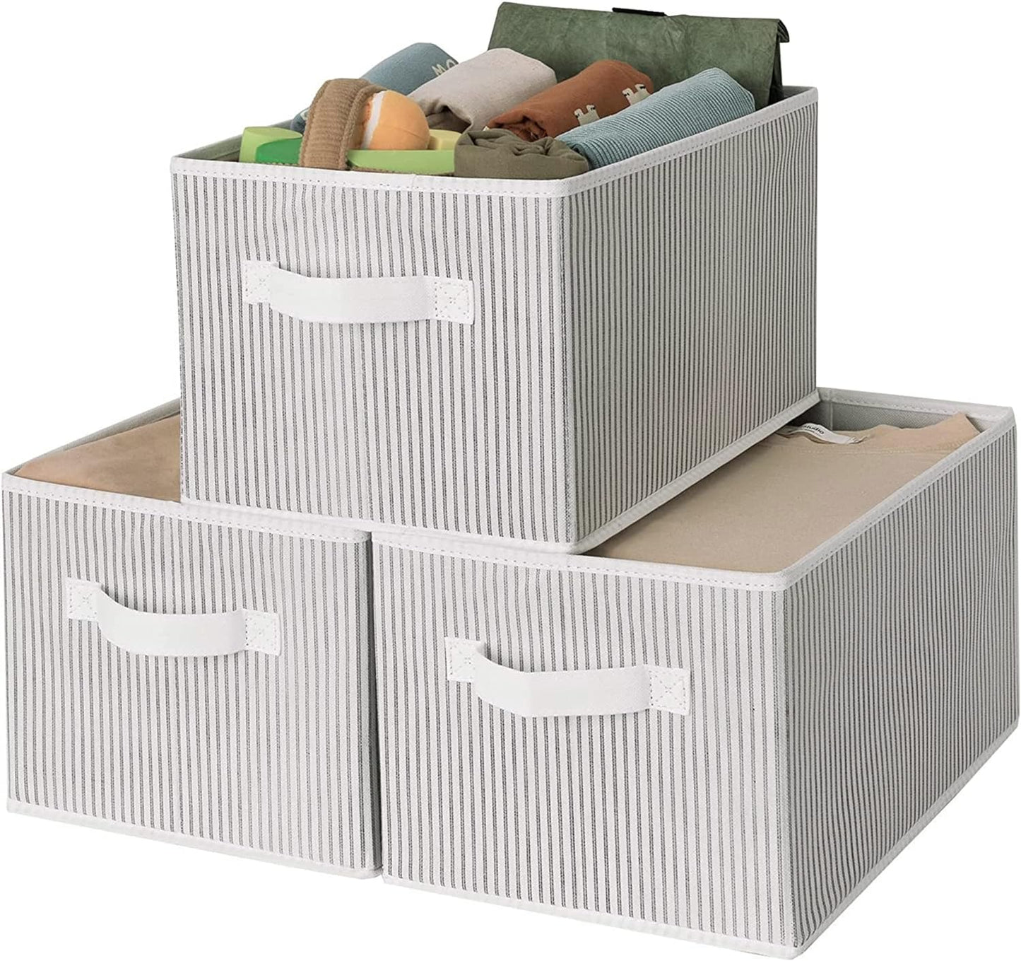 Large Fabric Storage Bins with Handles - 3-Pack Gray Closet Organizer Baskets for Shelves and Clothing Storage