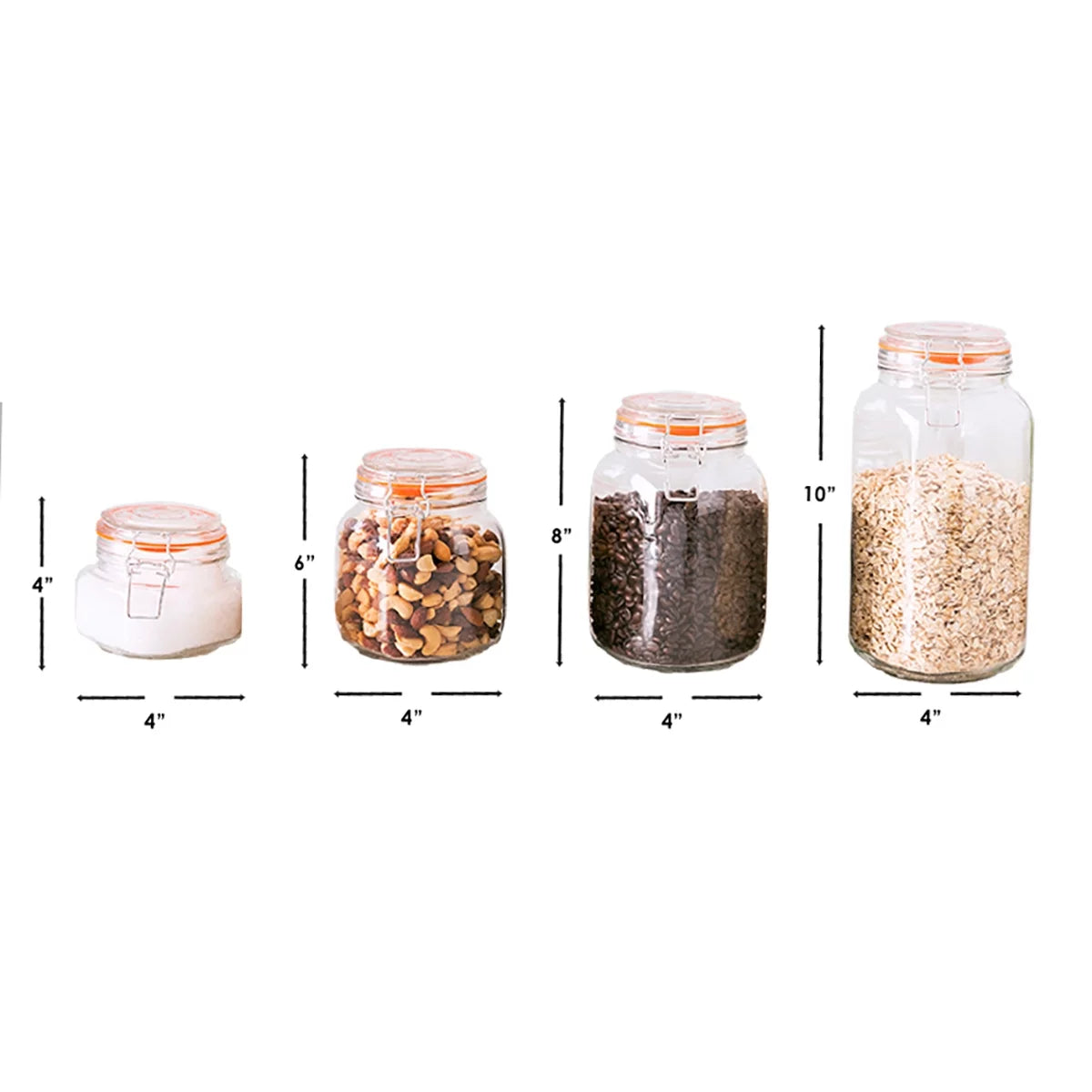 4 Piece Glass Canister Set, Clear