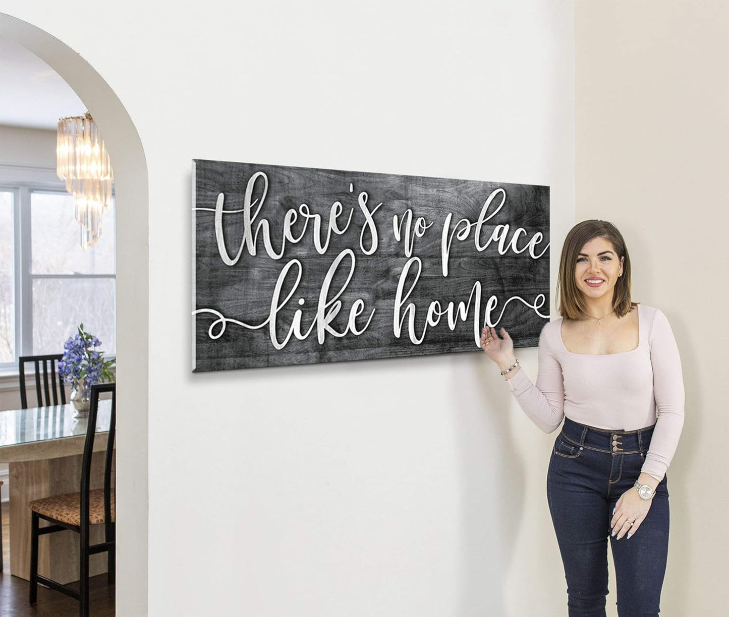 | There'S No Place like Home V2 | Home Wall Decor | House Warming Presents|Home Decor for Living Room|Rustic Home Decoration|Living Room Decor (Grey, 42 X 19)
