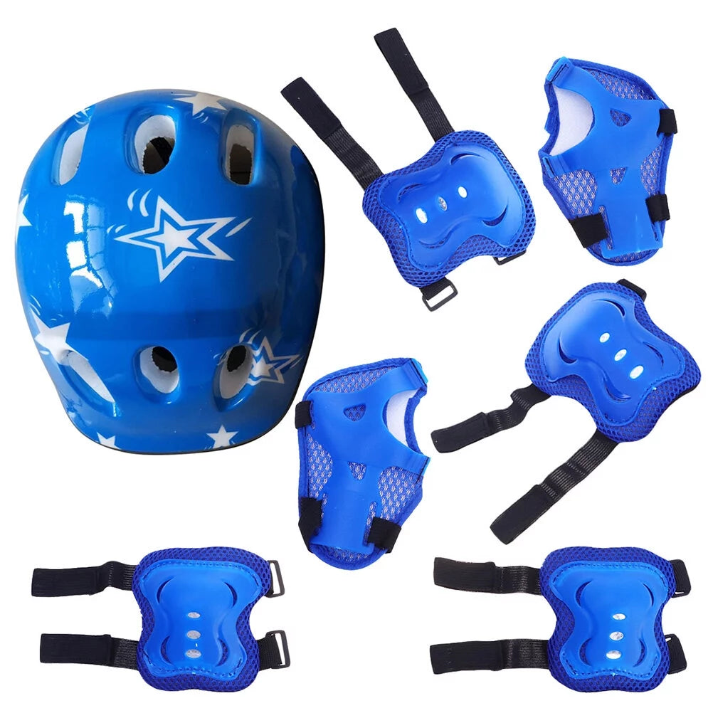 Kids Bike Helmet Toddler Helmet Adjustable for Girls Boys Knee Pads Elbow Pads Wrist Guards Kids Protective Gear Set-Blue