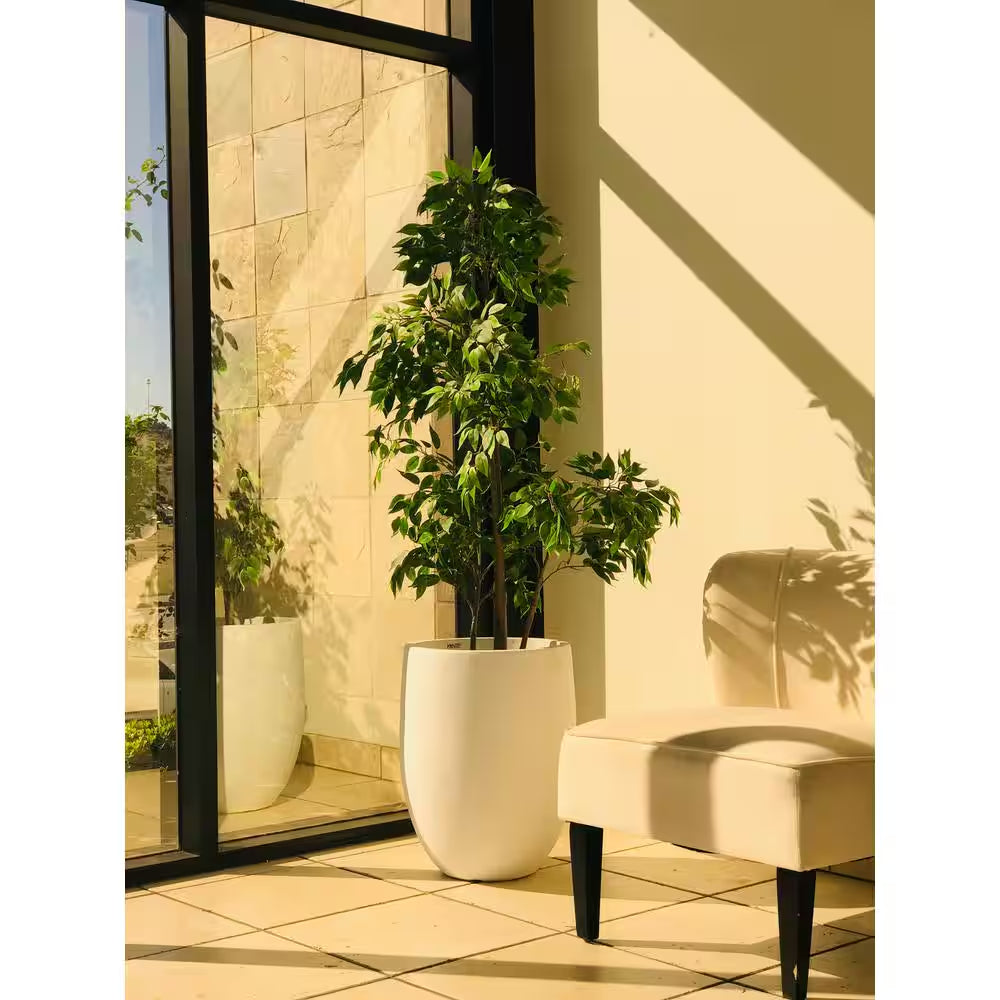 21.7 In. Tall Pure White Lightweight Concrete Outdoor round Bowl Planter