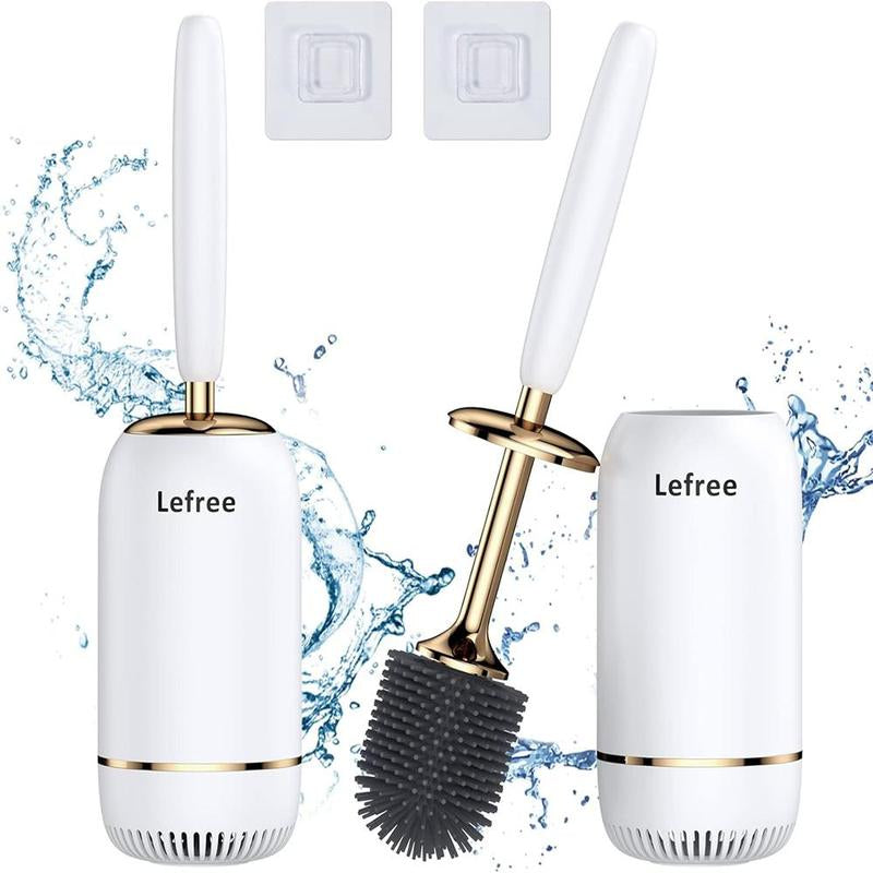 Toilet Brush, Toilet Brush and Holder Set with Lid and Ergonomic Handle,Modern Silicone Toilet Brush for Bathroom, Drip-Proof, Floor Standing & Wall Mounted Toilet Brush Set without Drilling
