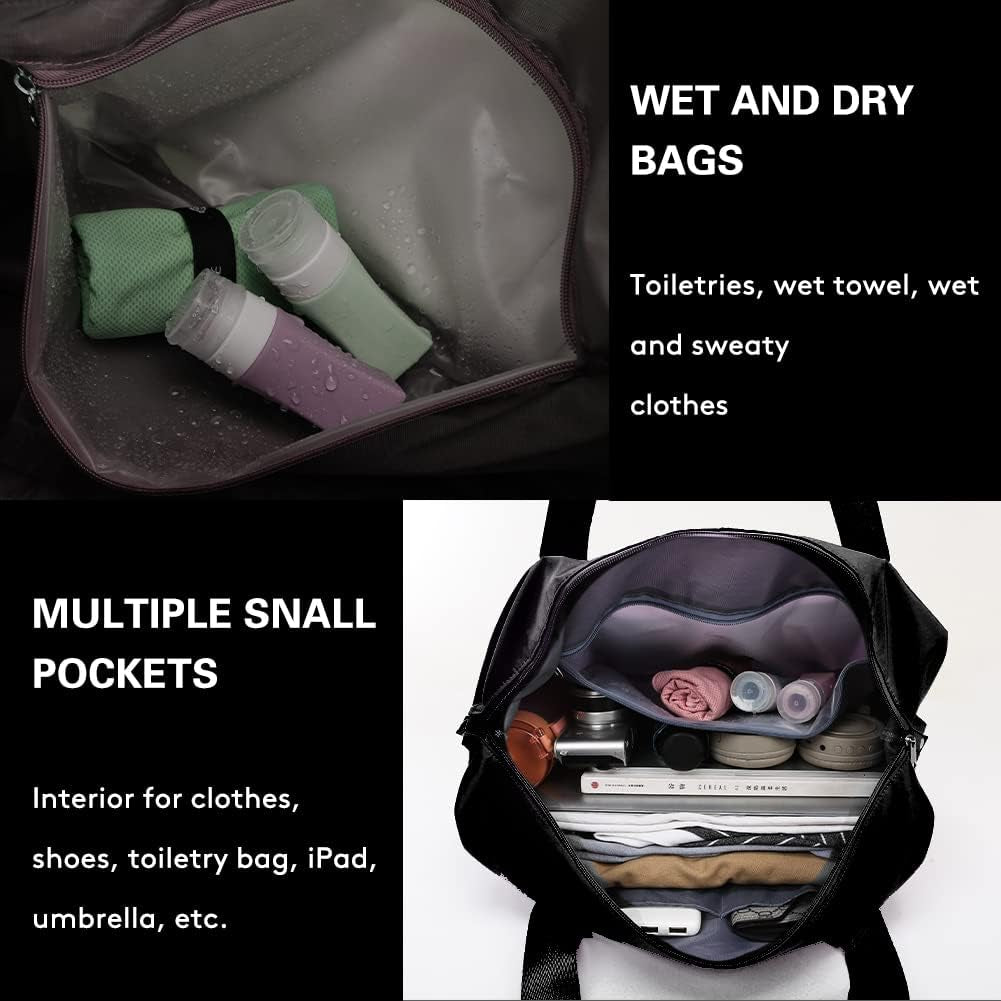 Expandable Travel Duffel Bag with Dry and Wet Separation - Large Capacity Folding Travel Bag