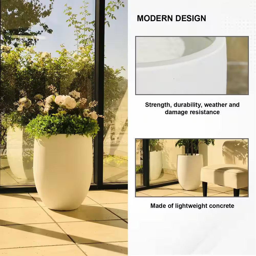 21.7 In. Tall Pure White Lightweight Concrete Outdoor round Bowl Planter