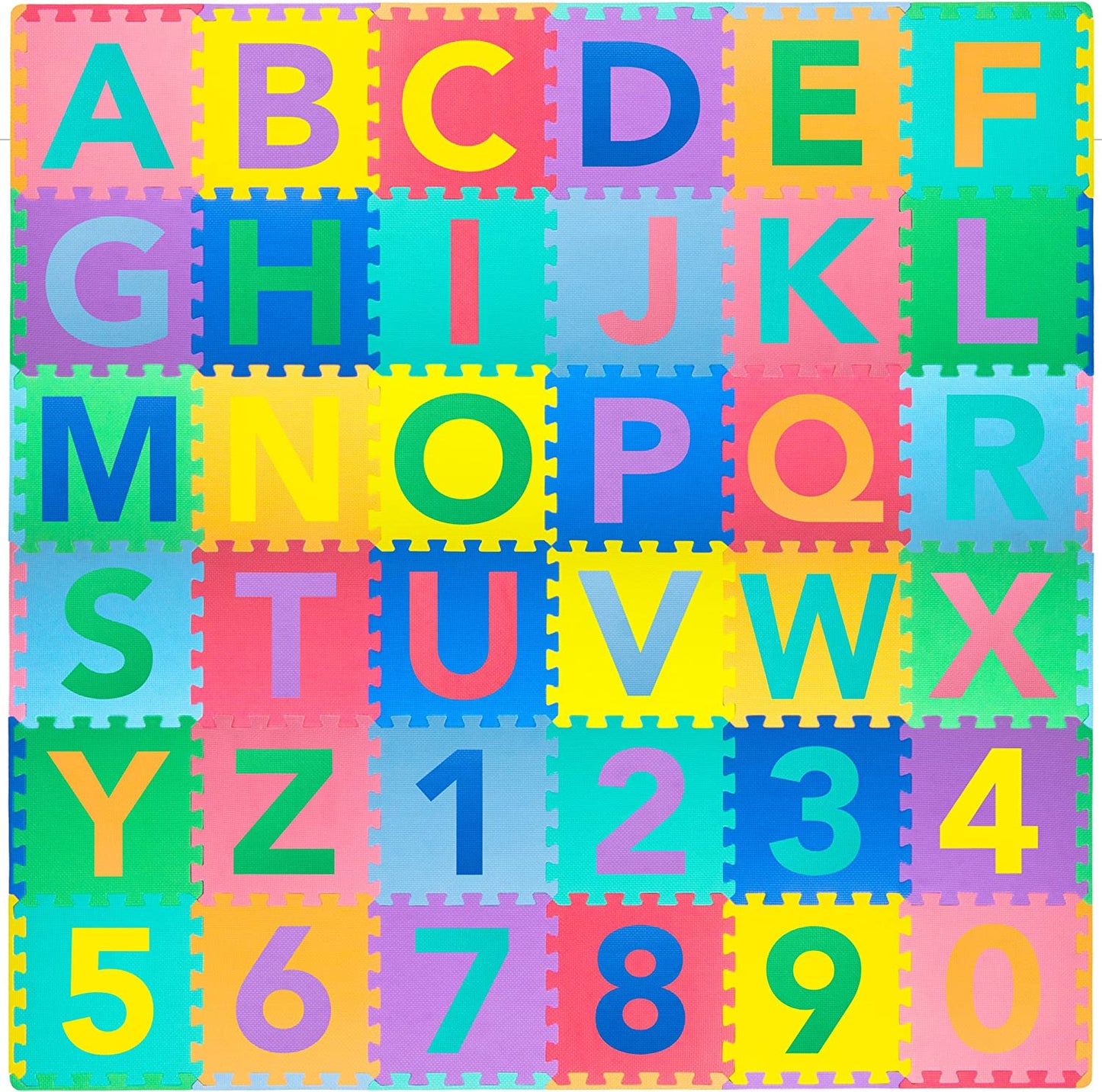 Kids Foam Puzzle Floor Play Mat with Shapes & Colors 36 Tiles, 12"X12" and 24 Borders