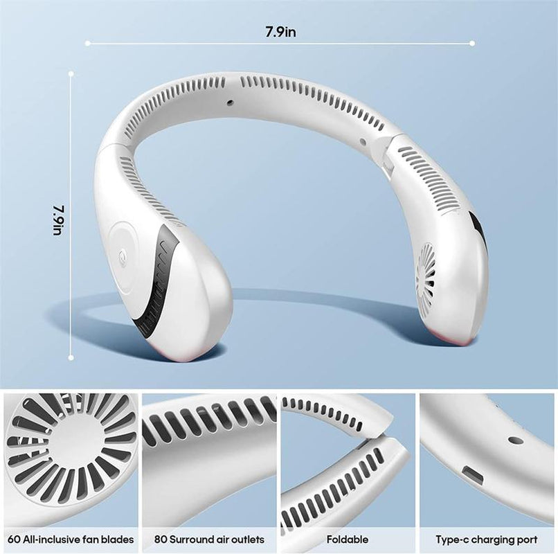ICESTONE Foldable Portable Neck Fan with LCD Display,Portable Hands Free Fan,Mini Rechargeable Fan,Bladeless Neck Fan,Small Neck Air Conditioner,360° Airflow Strong Cooling,Bladeless Mute 3 Speeds,For Indoor Outdoor Home Office Travel Sports